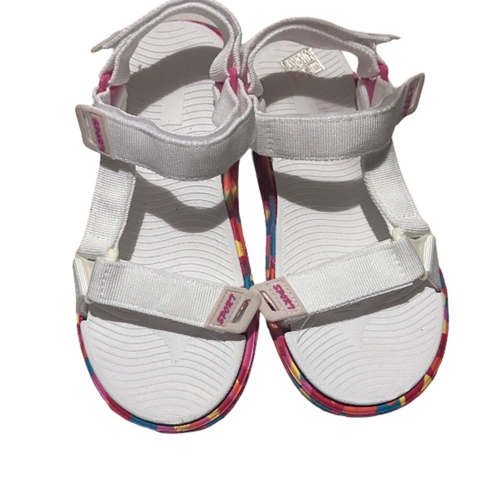 White and Pink Kids Sporty Sandals with Adjustable Straps - Picture 2 of 4